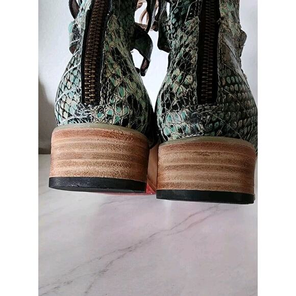 RARE Freebird by Steven Malone US 11 Beige & Croc Ankle Leather Sandals Shoes - Picture 8 of 12